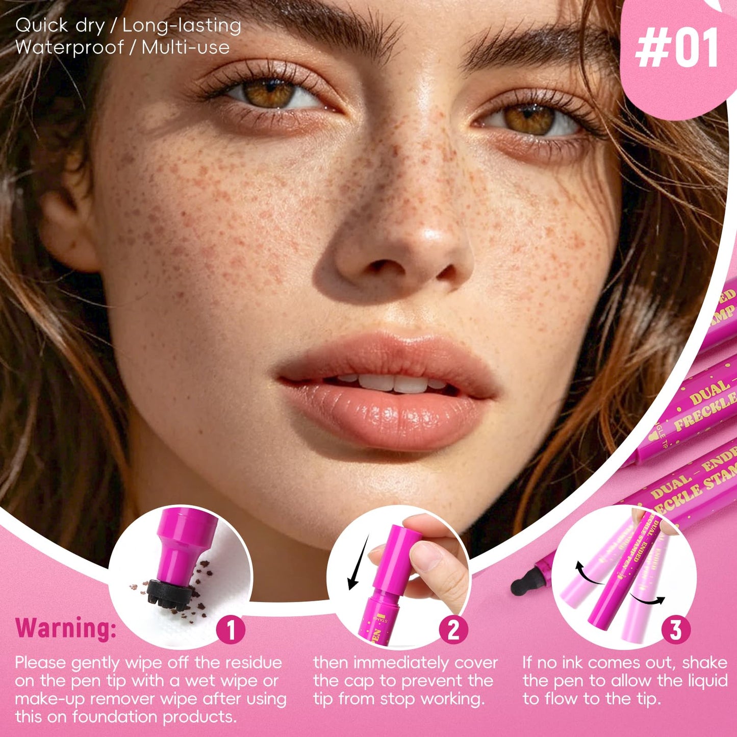 HOSAILY 2 in 1 Freckle Stamp Pen Waterproof for Natural Lifelike Faux Freckle Stamp Long Lasting Quick Dry Magic Fake Freckles Stain Marker Pen for Sunkissed Makeup 01 Beige Brown