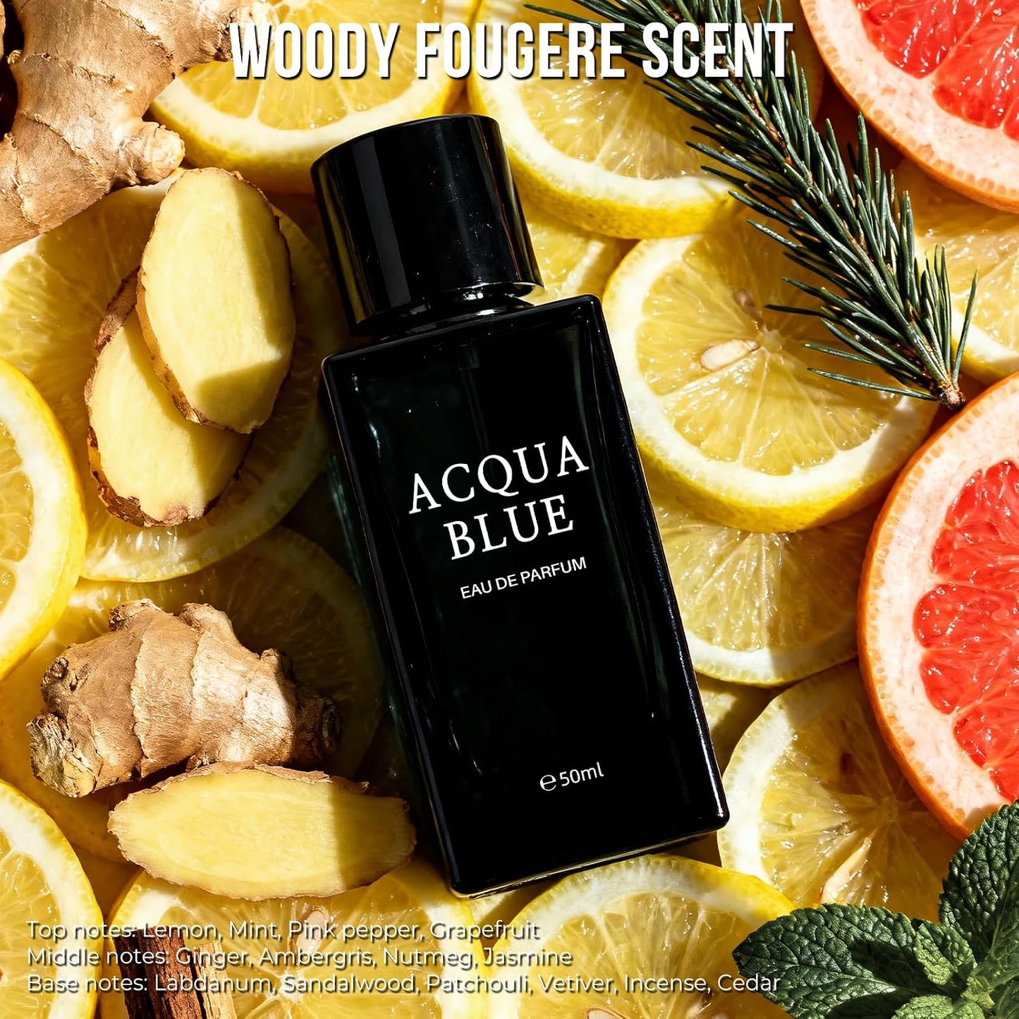 Acqua Blue Eau de Parfum for Men - Fresh Woody Cologne with Lemon, Mint & Pink Pepper | 50ml Long-Lasting Fragrance