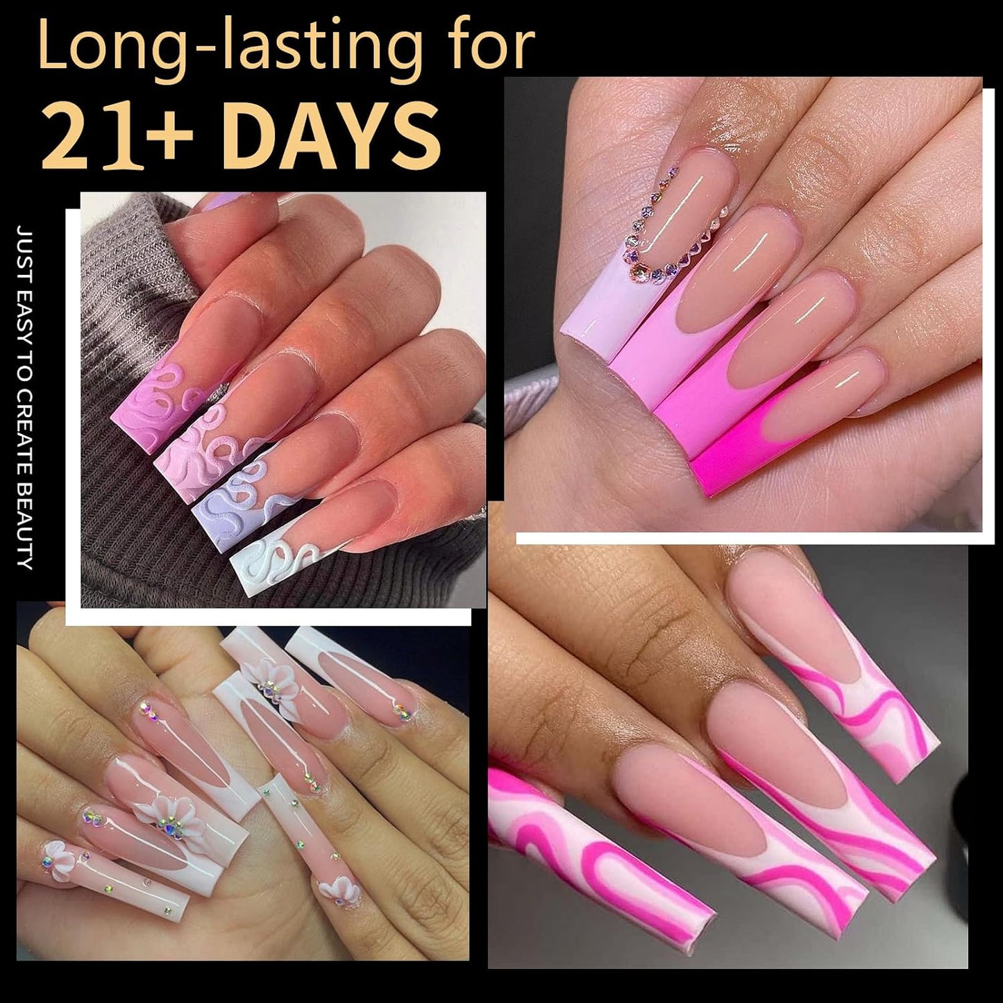 250pcs Sculpted XXLong Square Soft Gel Nail Tips - Full Cover Clear Acrylic Press-On Nails for Salon & DIY Manicure
