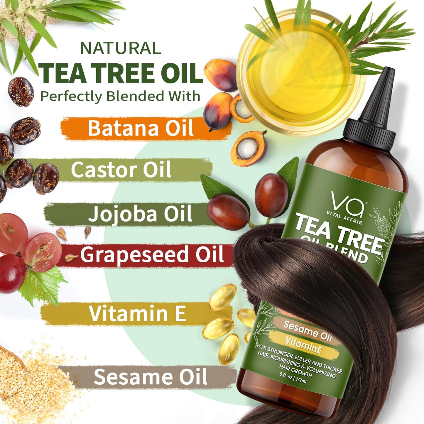 Tea Tree Oil Hair Treatment - Jojoba & Castor Oil Blend for Dandruff Relief - 6 Fl Oz | Strengthens & Volumizes Hair