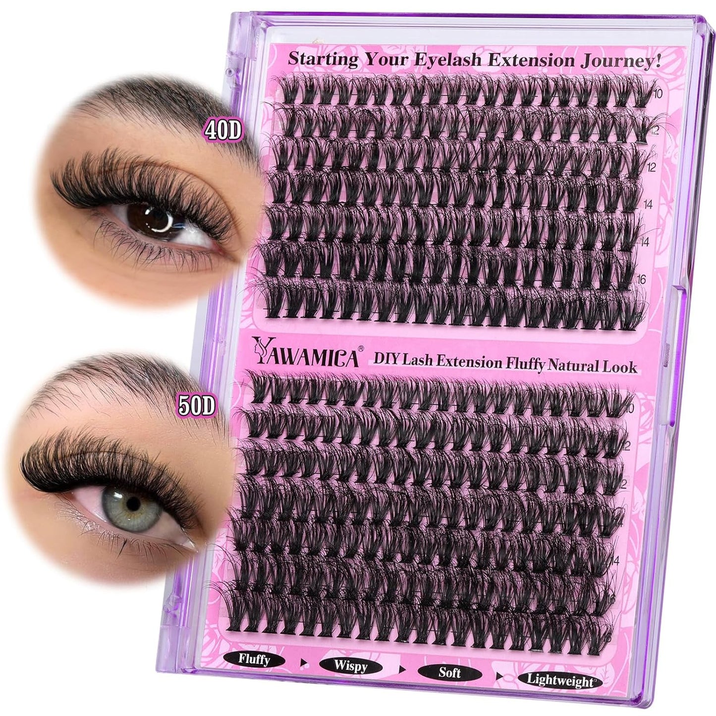 Fluffy Lash Clusters - 10-14mm D Curl Individual Eyelash Extensions | Thick 200D Volume for Soft Glam