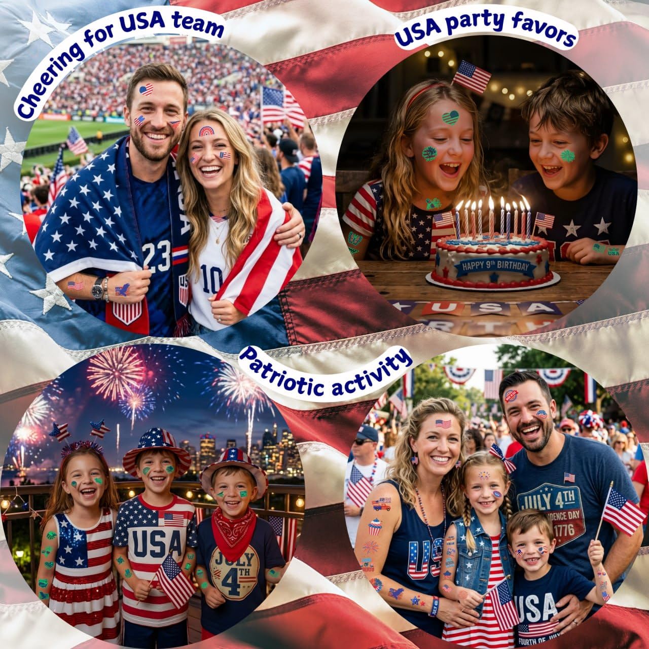 Luminous 4th of July Temporary Tattoos - Glow in Dark Patriotic Party Favors | Red, White & Blue Designs