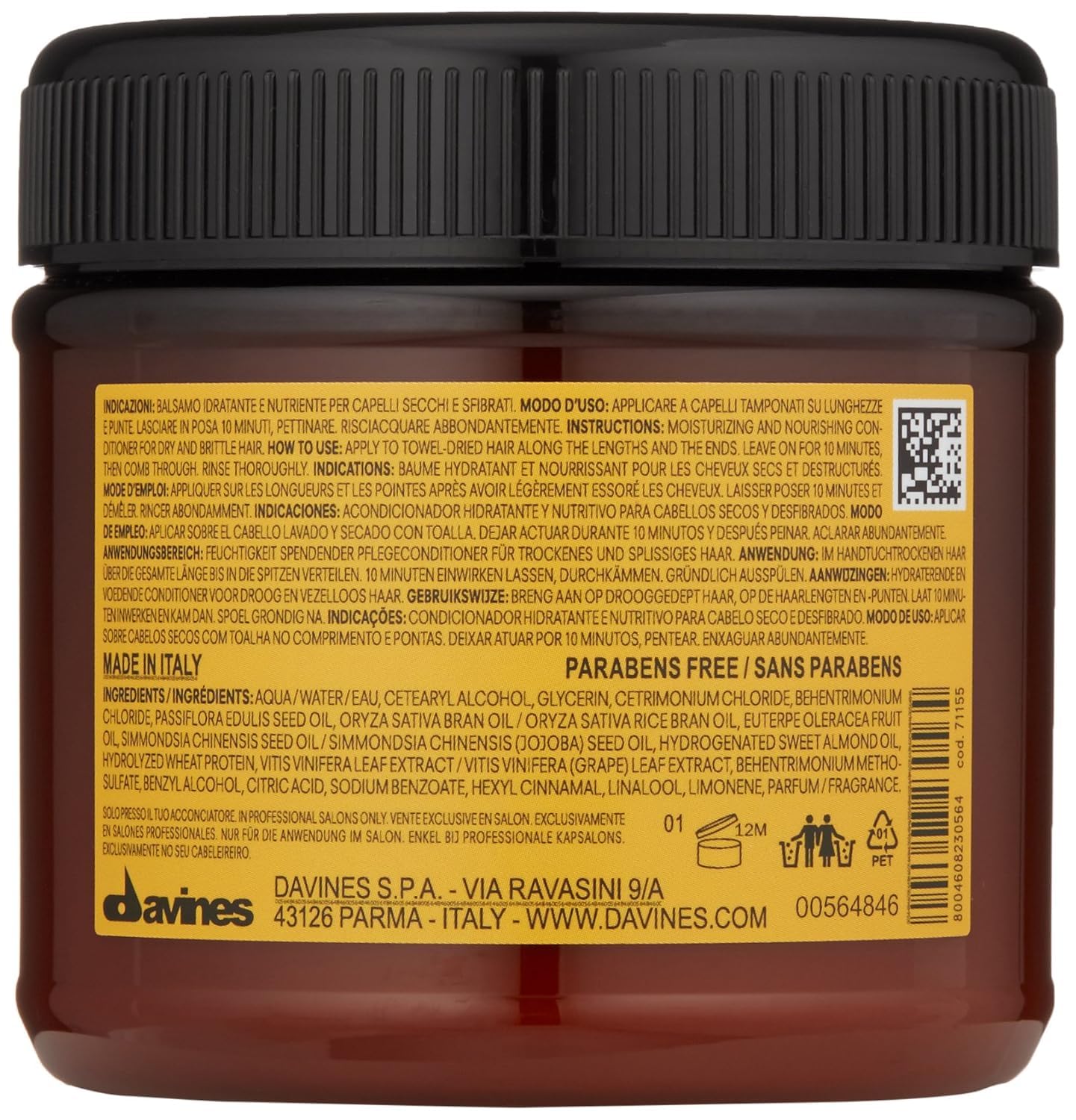 Davines Naturaltech Nourishing Vegetarian Miracle Conditioner - Hydrating & Restructuring for Dry Hair | 8.45 Fl Oz