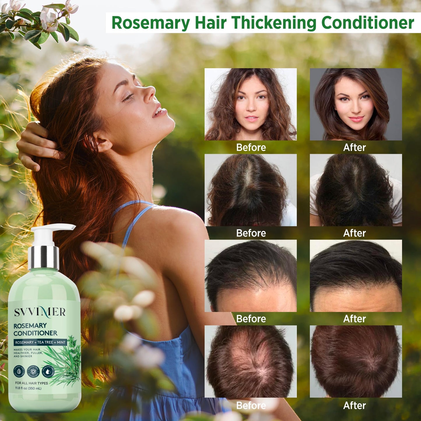 Svvimer Rosemary Hair Thickening Conditioner: Thickening Moisturizing Product with Biotin for Women Men - for Damaged Dry Thinning Hair 11.8 fl.oz