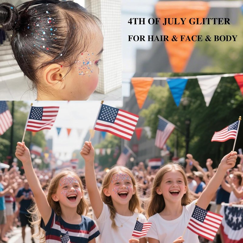 Red White and Blue Face & Body Glitter - Patriotic Rave Accessories for Women | 4th of July Party Glitter