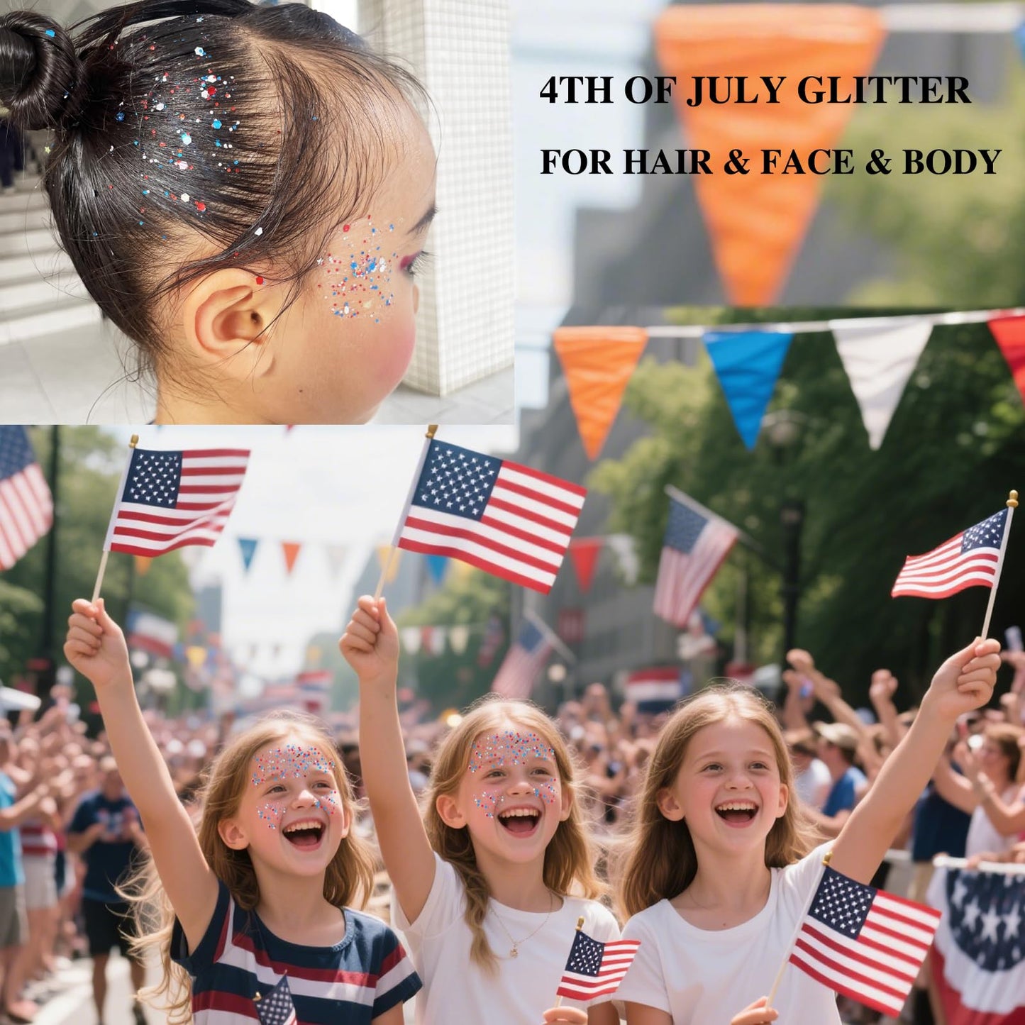 MEICOLY Red White and Blue Face Body Glitter Women Rave Accessories,4th of July Accessories Outfits for Women, Patriotic Pride Chunky Hair Glitter for Kids