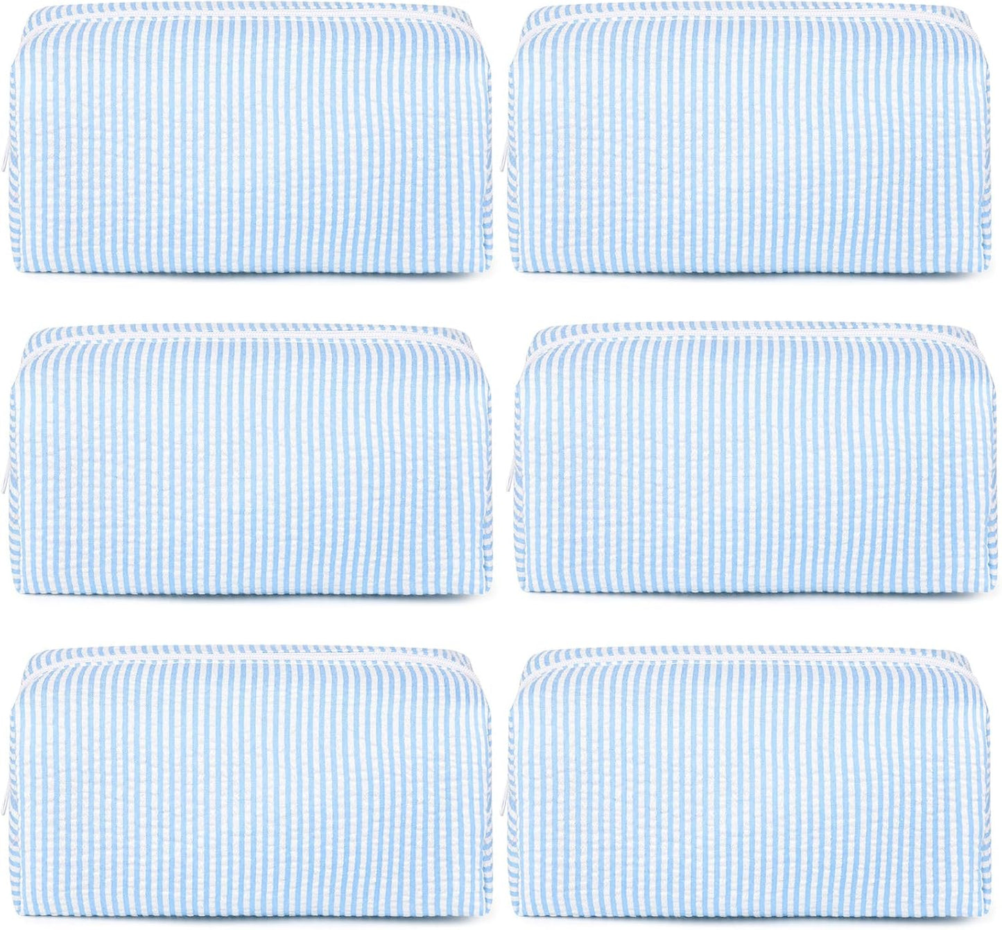 Bridesmaid Proposal Gifts - 6PCS Corduroy Blue Makeup Bags | Wedding Party Favors & Toiletry Organizers
