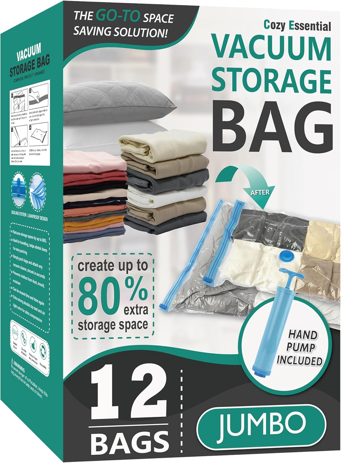 Vacuum Storage Bags - 80% Compression Space Saver for Clothes, Bedding & Blankets | 20-Pack Combo