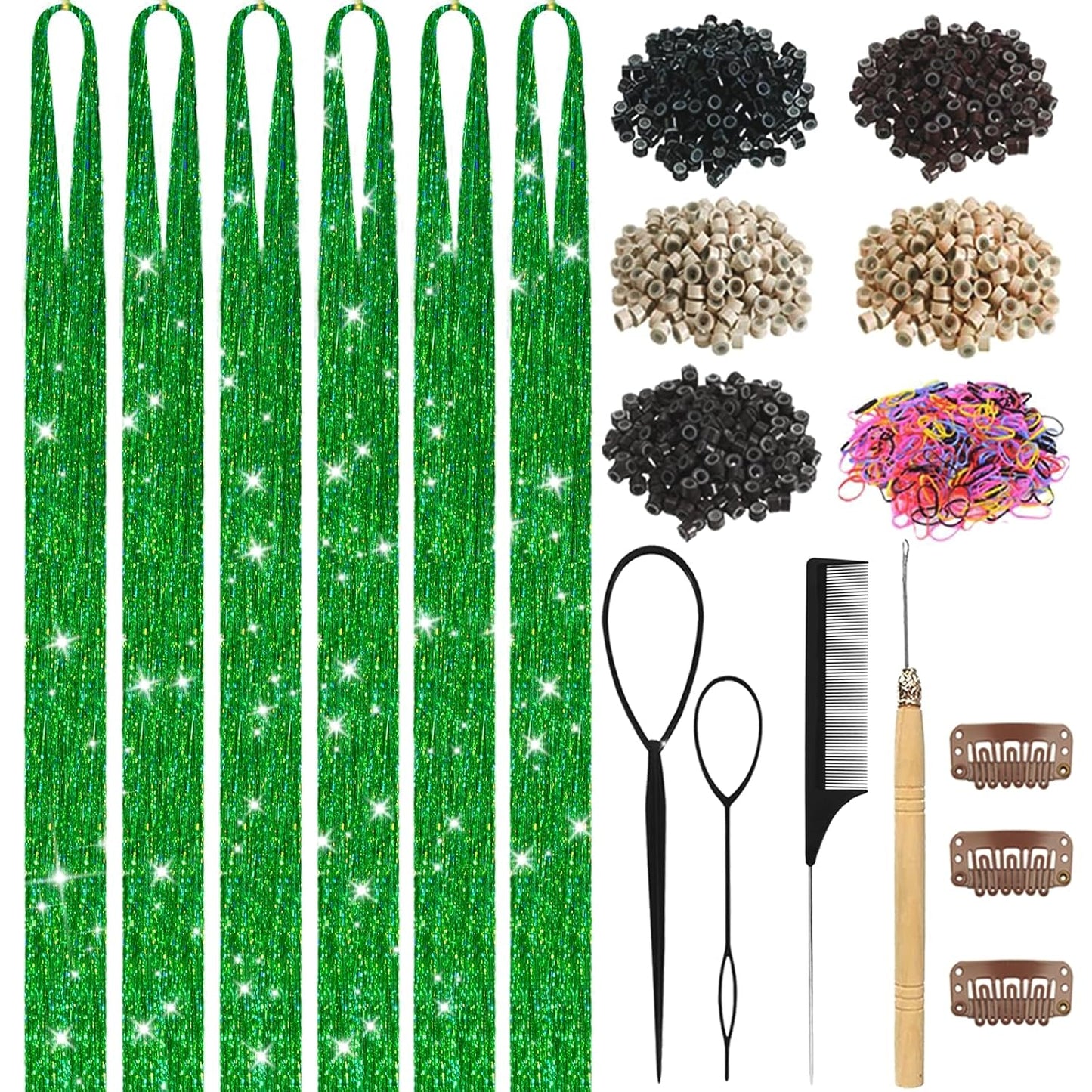 Hair Tinsel Kit - 18 Colors Holographic Hair Extensions | Heat Resistant Fairy Tinsel for Festivals & Parties