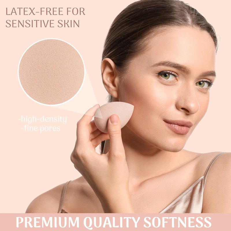 6pc Premium Makeup Blender Set -Professional Nude Beauty Sponge Collection with Bonus Reusable Organizer Jar - Flawless Foundation & Concealer Applicators