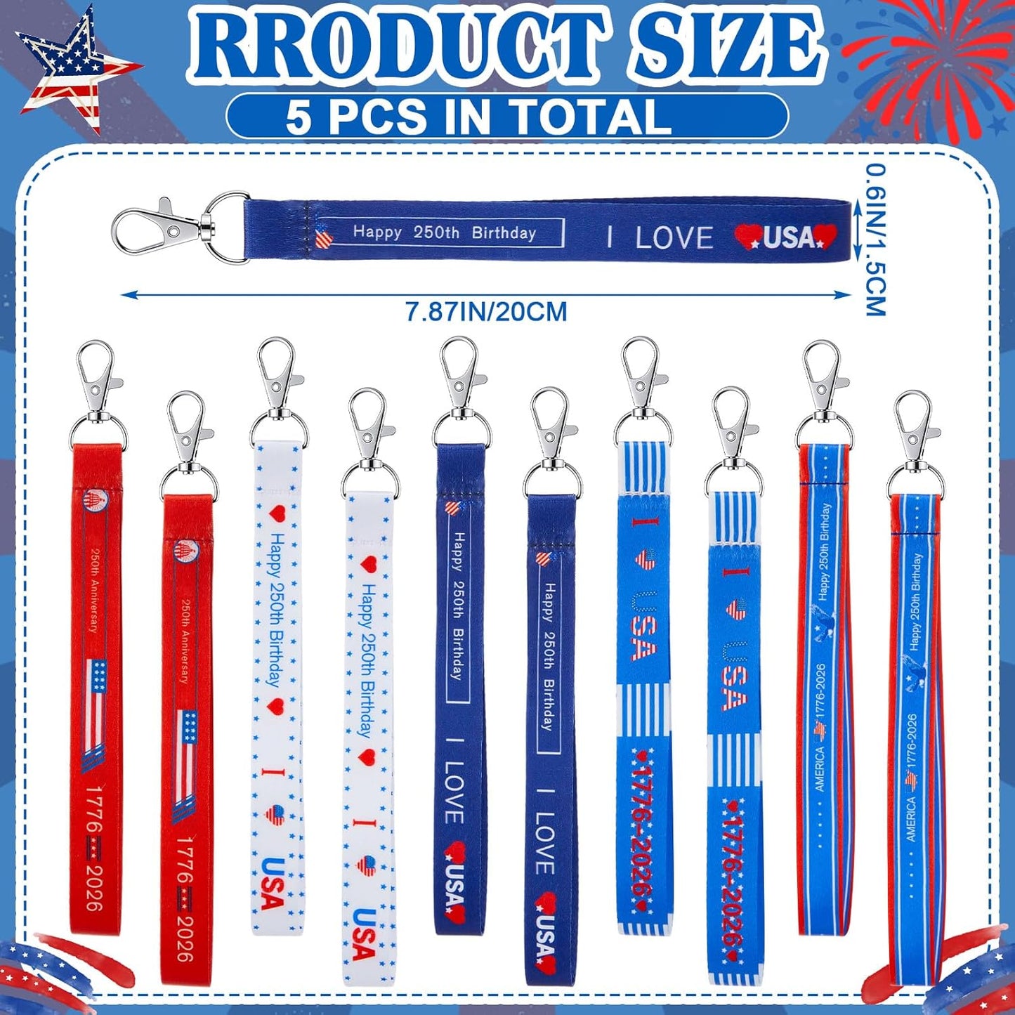 Patriotic Keychains - 5 Pcs USA Flag Keychains for 250th Anniversary | 4th of July Party Favors