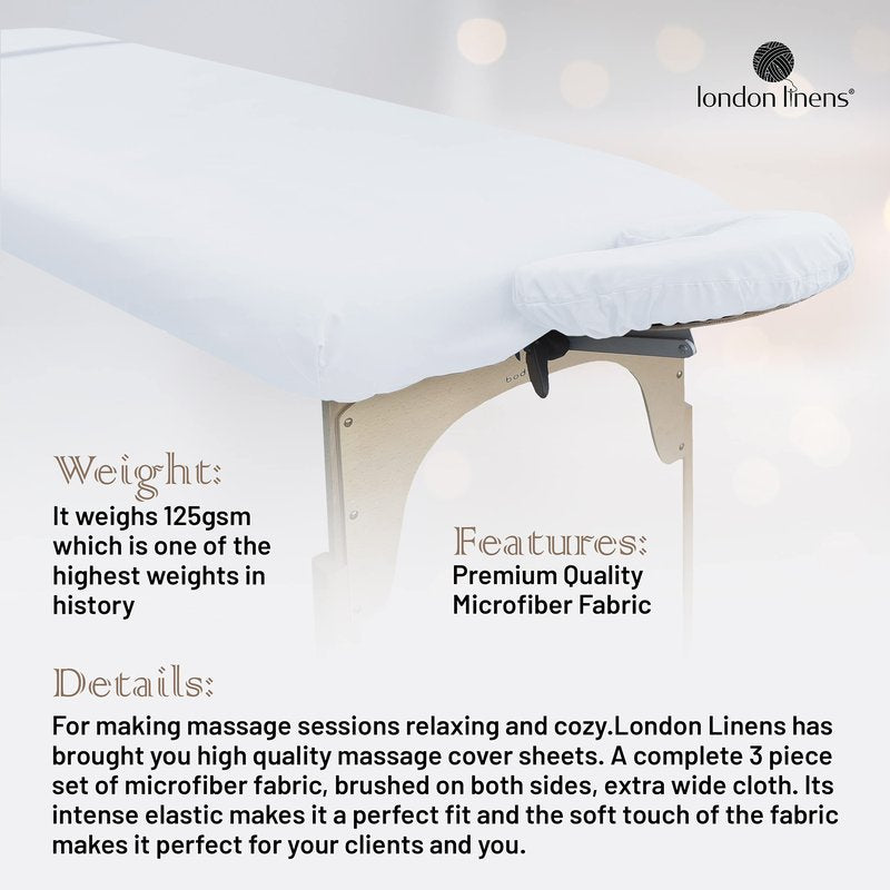LONDON LINENS Soft Microfiber Massage Table Sheets Set 3 Piece Set - Includes Massage Table Cover, Massage Fitted Sheet, and Massage Face Rest Cover (White)