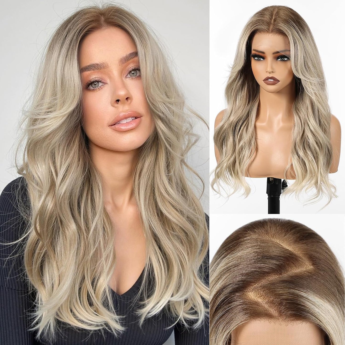 HD Lace Front Wig - 22 Inch Gray Long Wave Layered Synthetic Hair | Glueless Daily Wear for Women