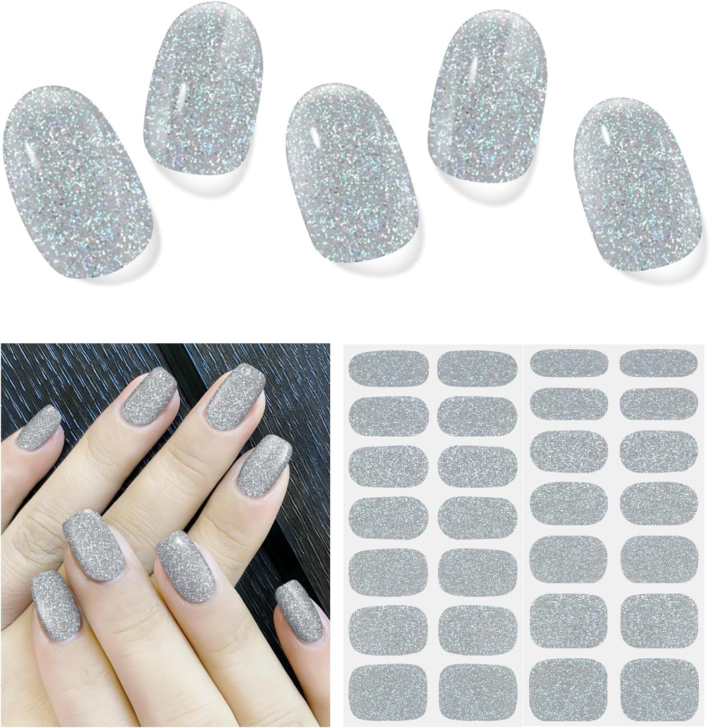 Gel Nail Strips - Semi-Cured UV Nail Stickers for Long-Lasting Manicure | 28 Pcs Light Blue