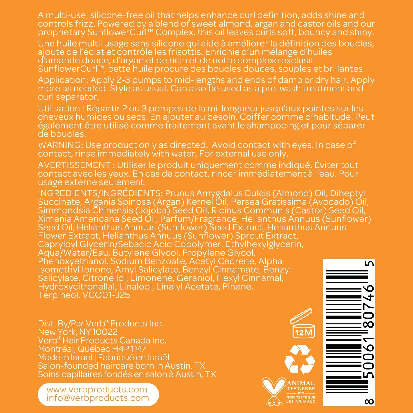 VERB Curl Oil Sample, 1 ml - Define + Shine + Smooth Frizz - for All Curl Types -Silicone Free + No Parabens, Gluten or Harmful Sulfates