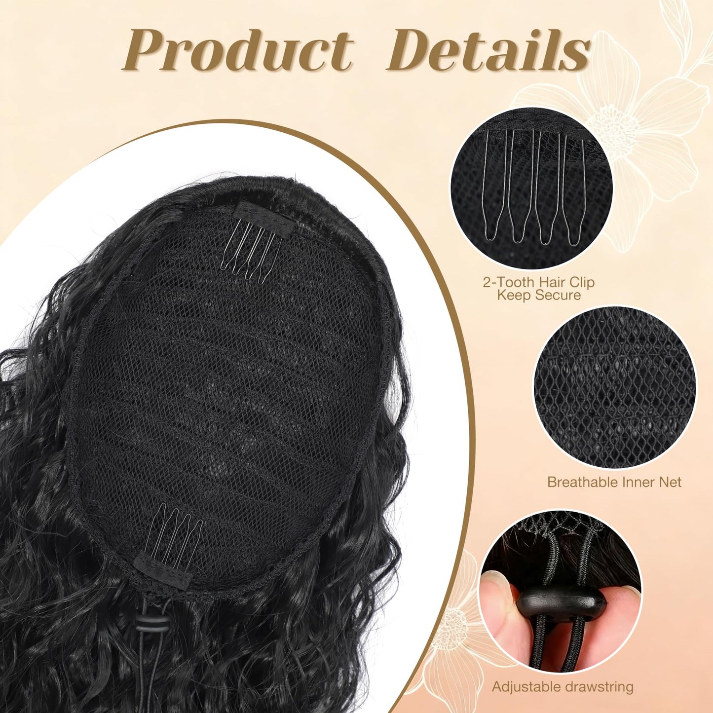 Detean 10 inch Ponytail Extension Drawstring Ponytail for Black Women Short Wavy Curly Ponytails Fluffy Natural Looking Pony Tails Hair Extensions Synthetic Hairpiece (1B)