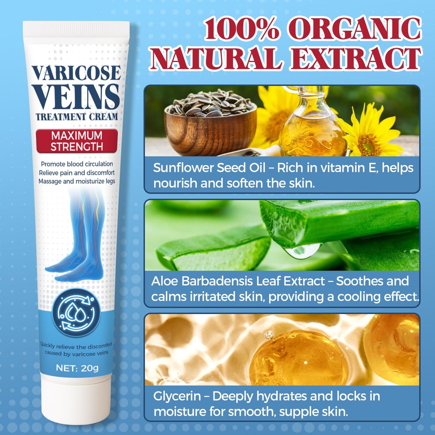Bellisinno Varicose Veins Treatment for Legs, Varicose Veins Cream for Spider Veins, Relaxing Leg Cream Formula to Improve Circulation, Soothe Tired Legs and Reduce Heaviness