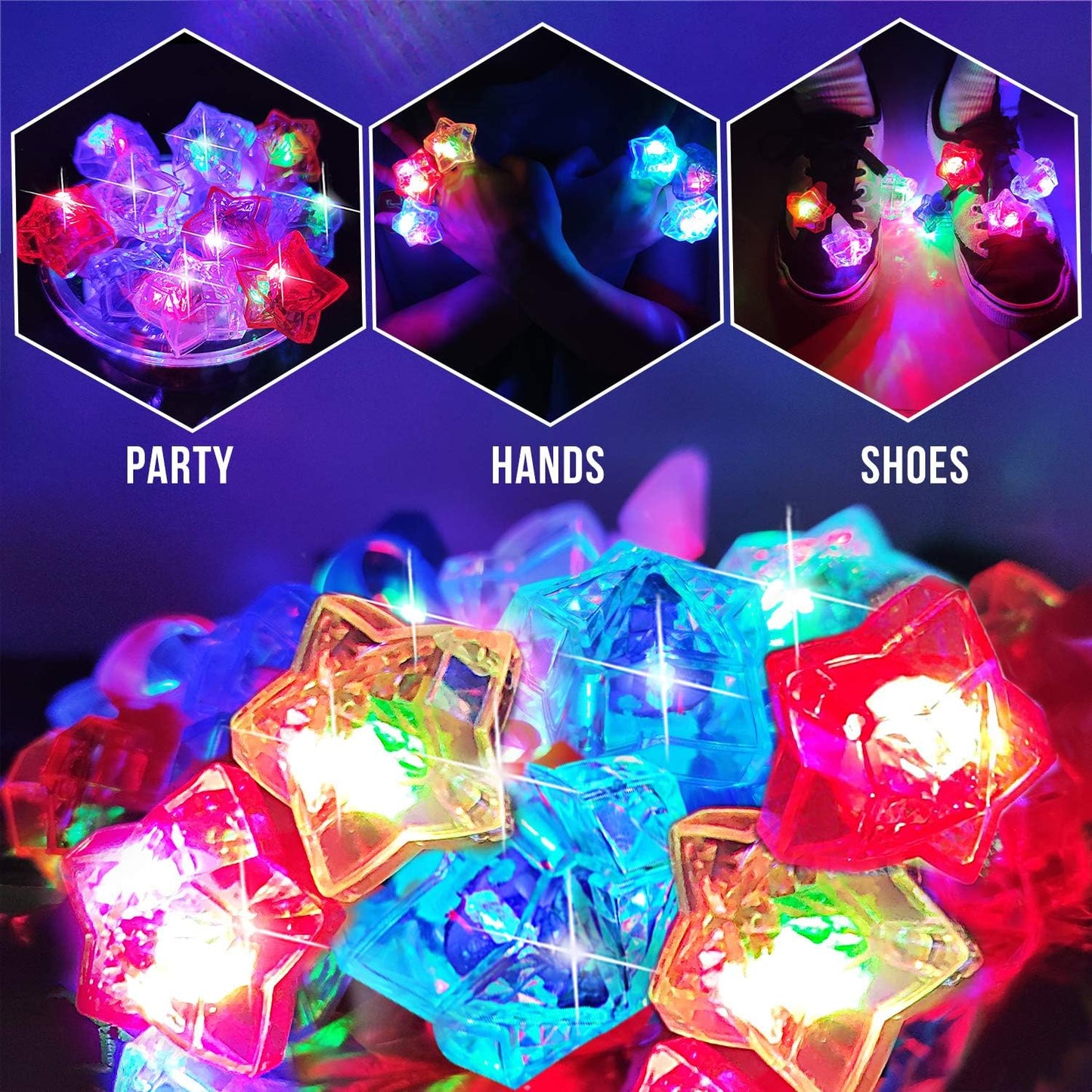 LED Light Up Star Rings - 24 PCS Patriotic Party Favors for 4th of July | Red, White & Blue Decorations