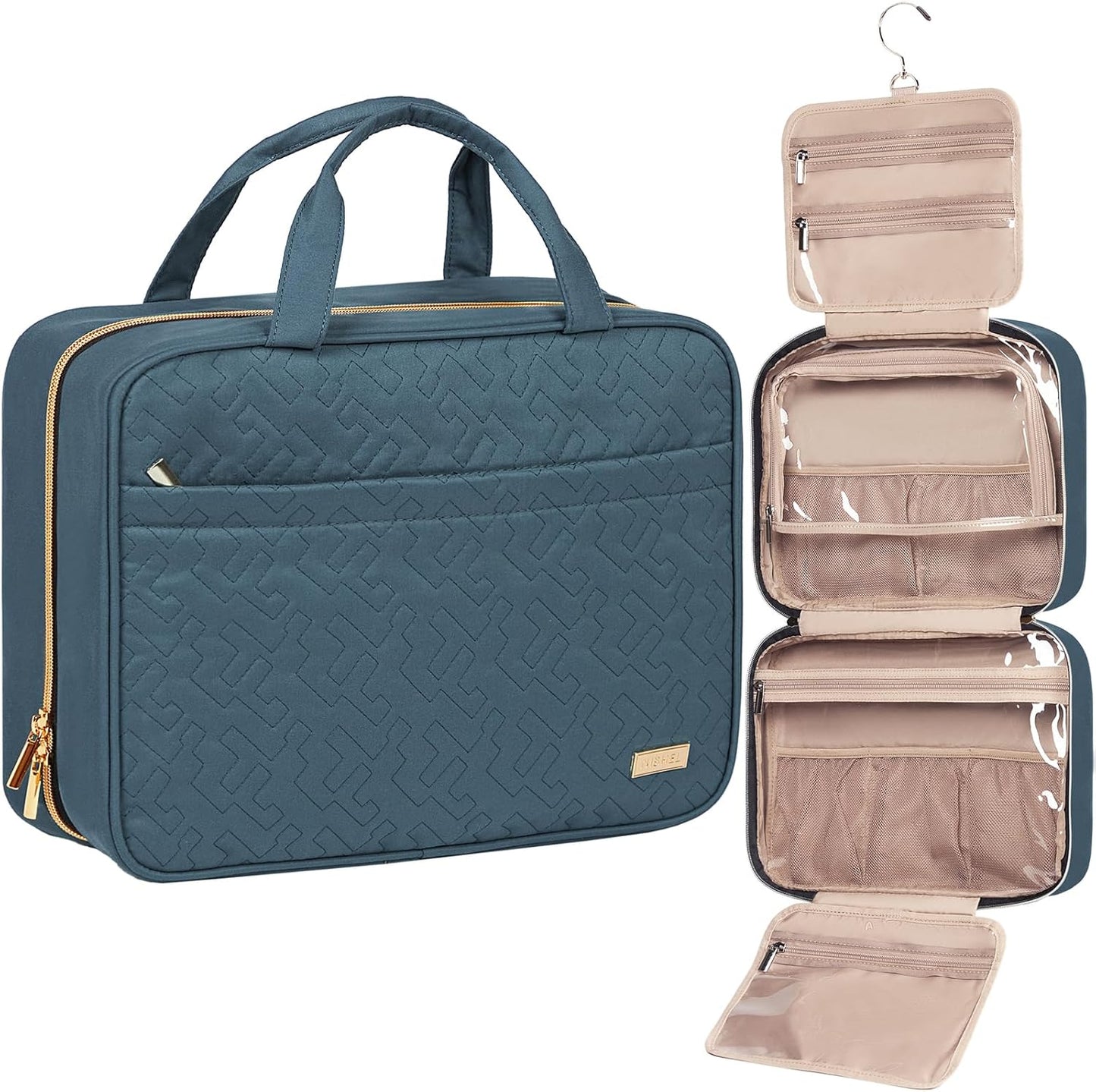 NISHEL Travel Toiletry Bag - Portable Hanging Organizer for Shampoo, Conditioner & Makeup | Medium Pink