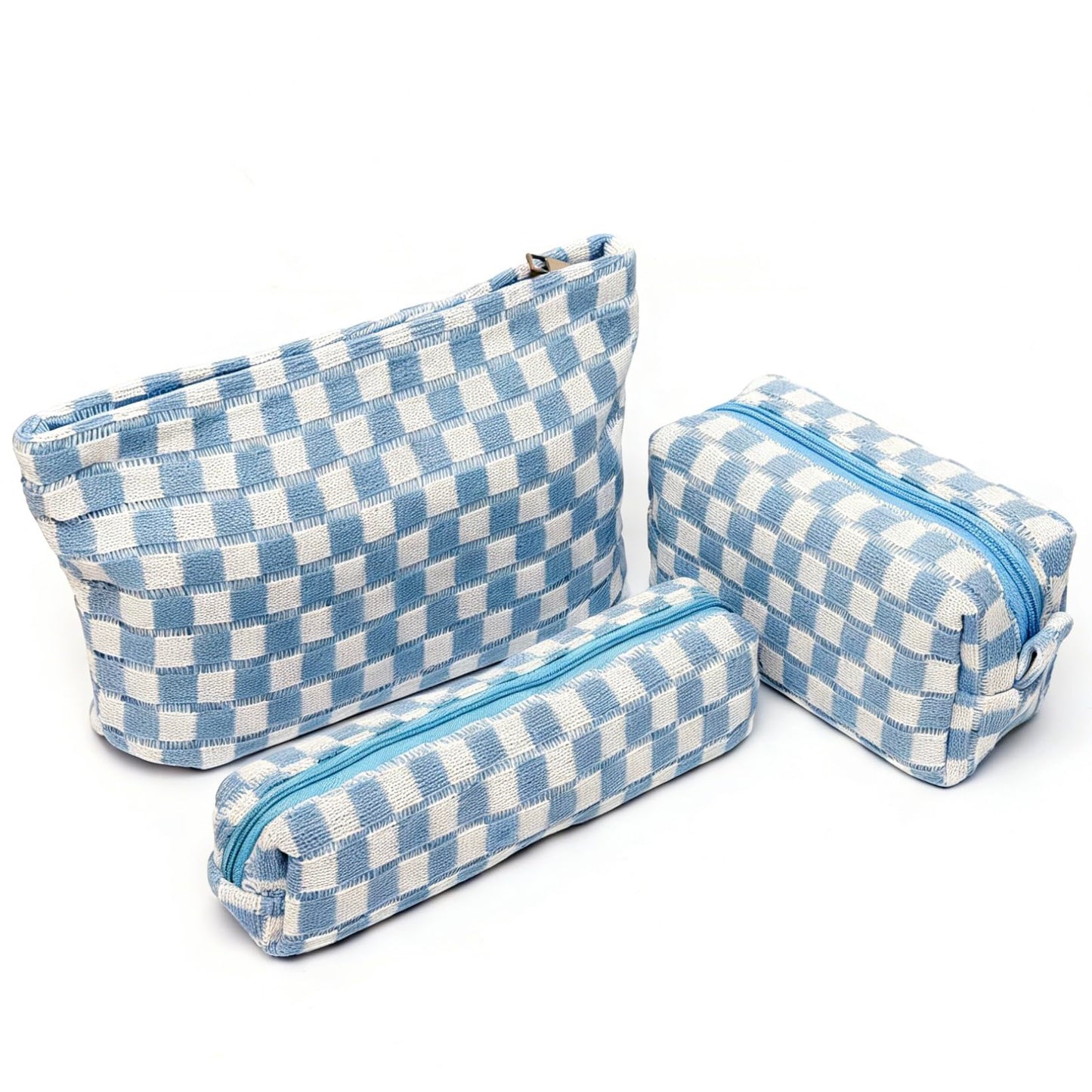 Stidgbo 3 Pieces Checkered Makeup Bag Set, Pink Cosmetic Bags for Women, Large Medium Small Portable Travel Toiletry Bag, Cute Zipper Pouch Organizer for Purse, Skincare, Cosmetics, Stationery