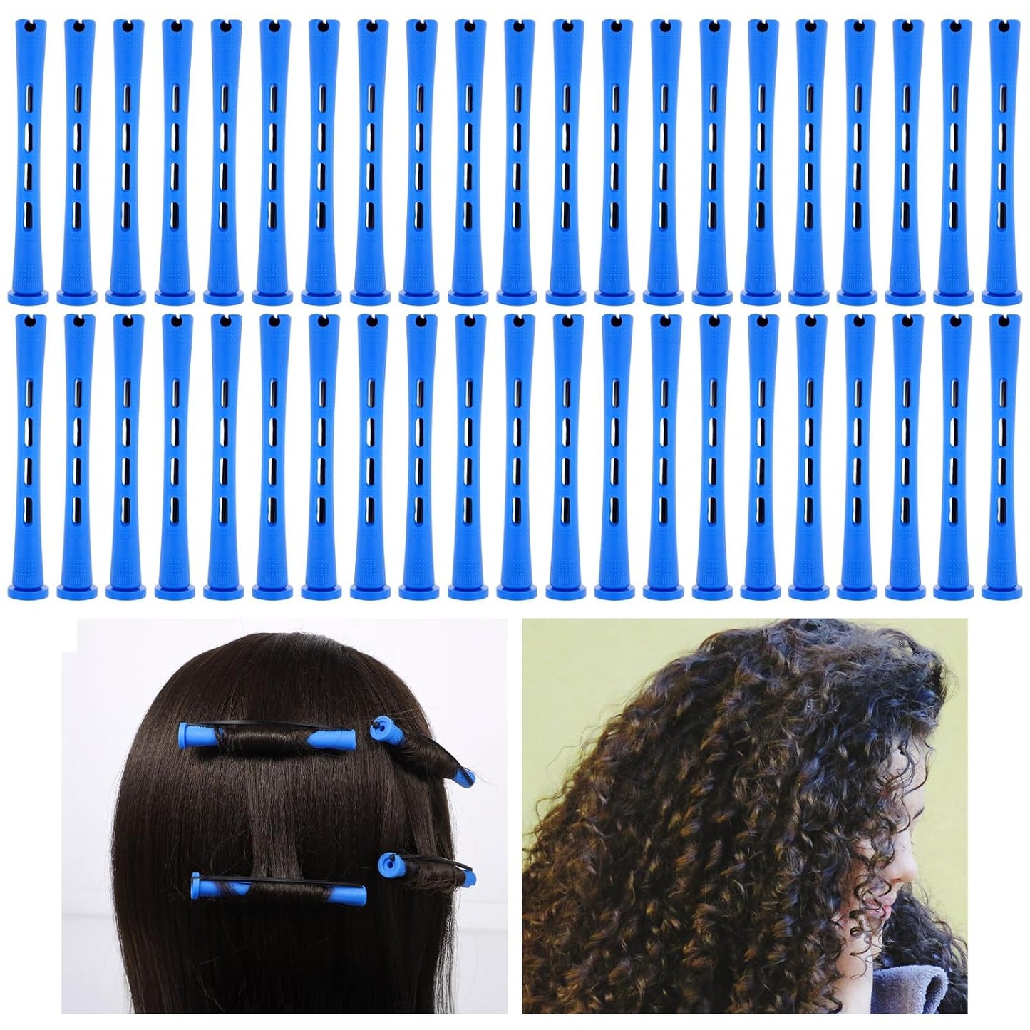 30 Pcs Perm Rods - Plastic Cold Wave Curling Rollers for Short Hair | Blue, 0.47 Inches