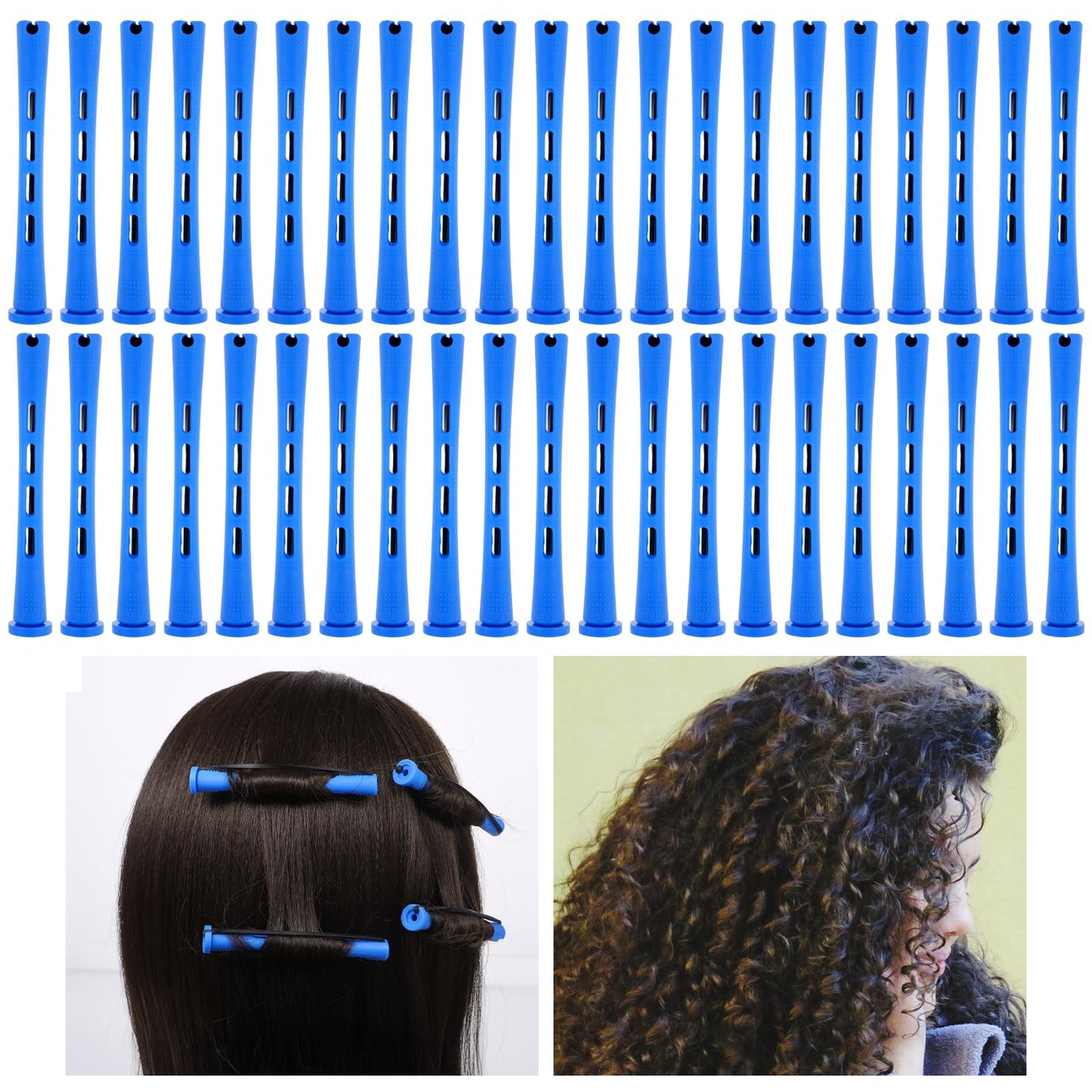 Wanmu 30 Pcs Perm Rods For Short Hair Plastic Cold Wave Rods Hair Curling Rollers Curling Roller Perm Rod Small Hair-Rollers for DIY Styling (Blue, 0.47 Inches)