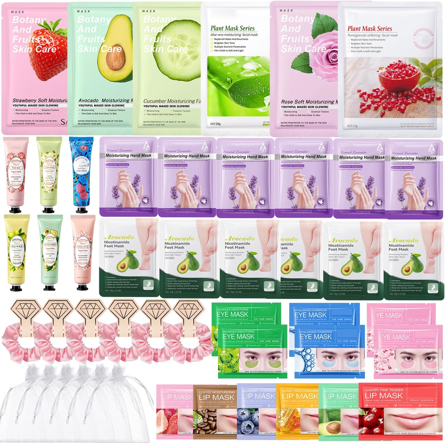 Spa Party Supplies for Women, Spa Party Favors,Facial Masks,Foot Mask,Under Eye Patches,Hand Mask,Hand Cream,Lip mask,Spa Day Kit,Birthday Pool Party Gifts for Women Sleepover,Baby Shower Favors