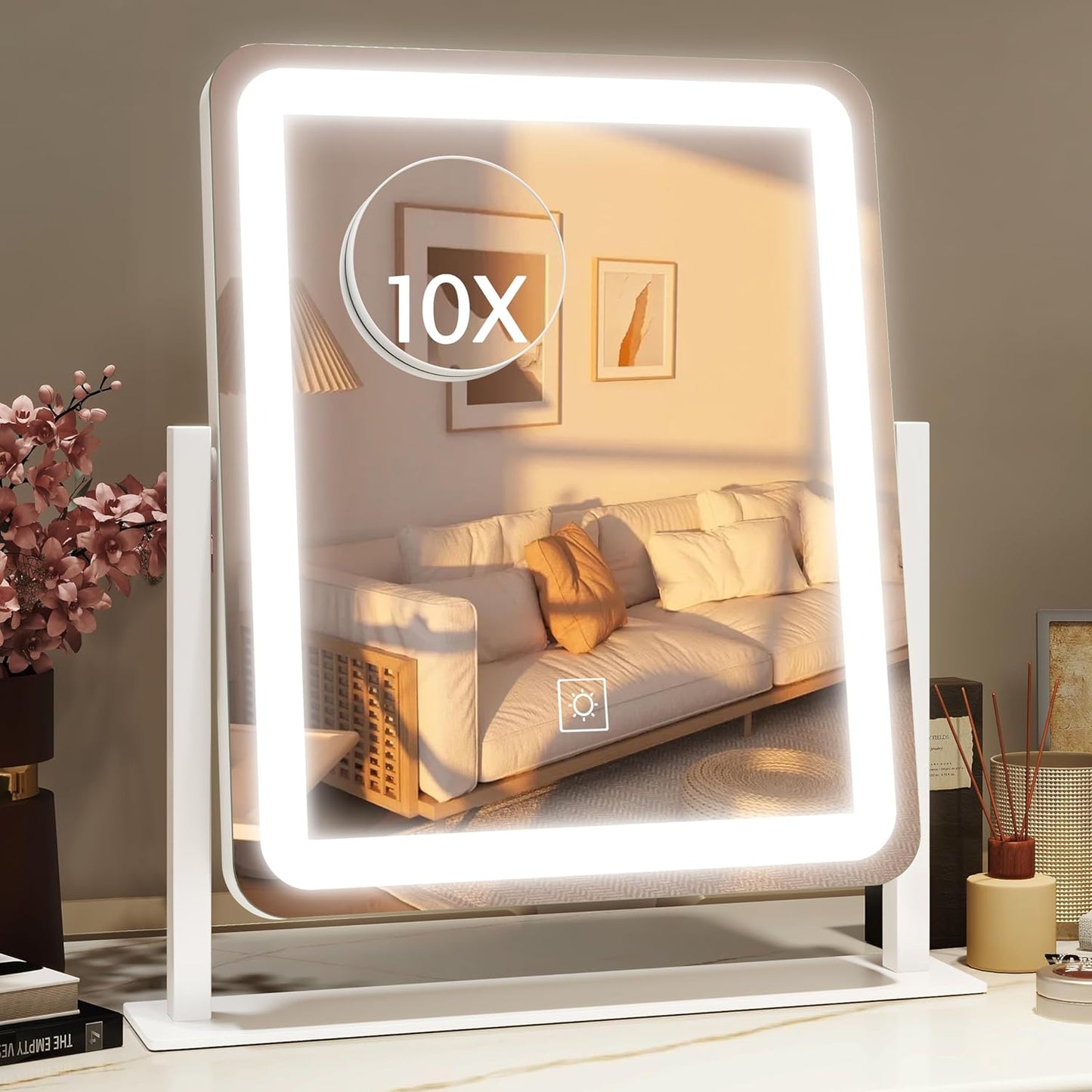 Lighted Vanity Mirror - 22.8"x18" Dimmable LED Makeup Mirror with 10X Magnification | Smart Touch Control, White