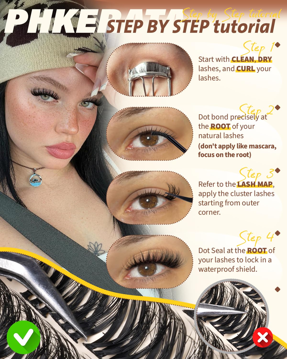 PHKERATA Fluffy Lash Clusters Wispy Eyelash Clusters, D Curl Cluster Eyelash Extensions, Light Volume Individual Lashes Cluster with Soft Thin Band, 10-16mm, 144Pcs