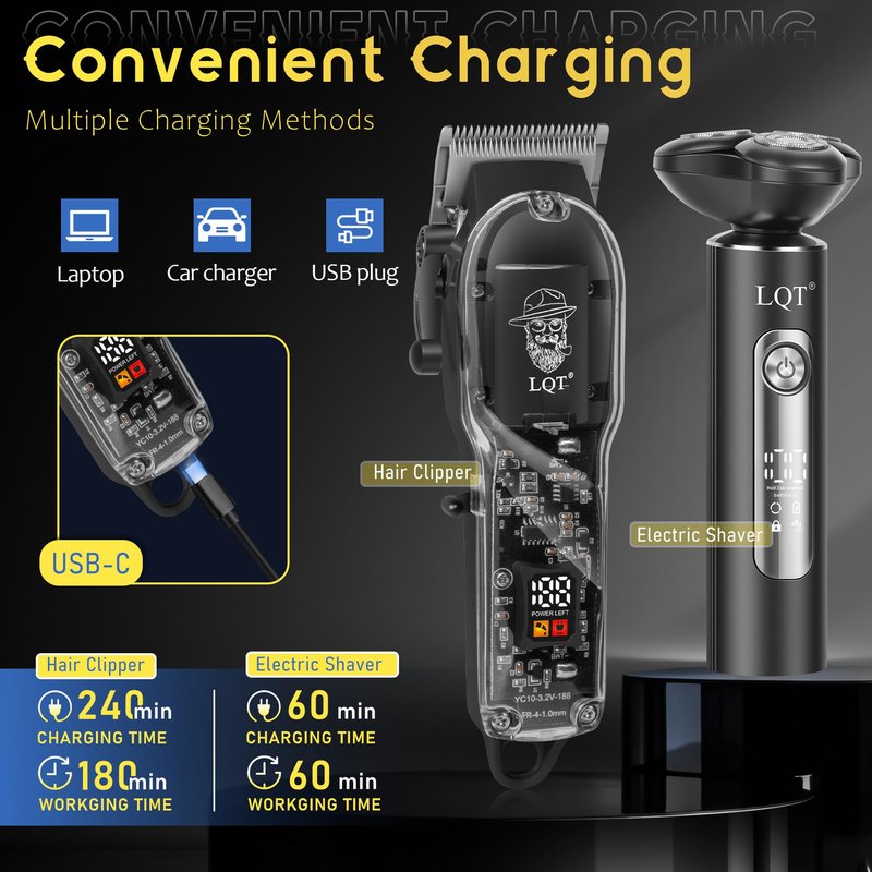 Hair Clippers for Men with LED Display, 3-Piece Professional Grooming Kit with Magnetic Attachment Shaver & Nose Trimmer, Complete Cordless Rechargeable Barber Set for Home