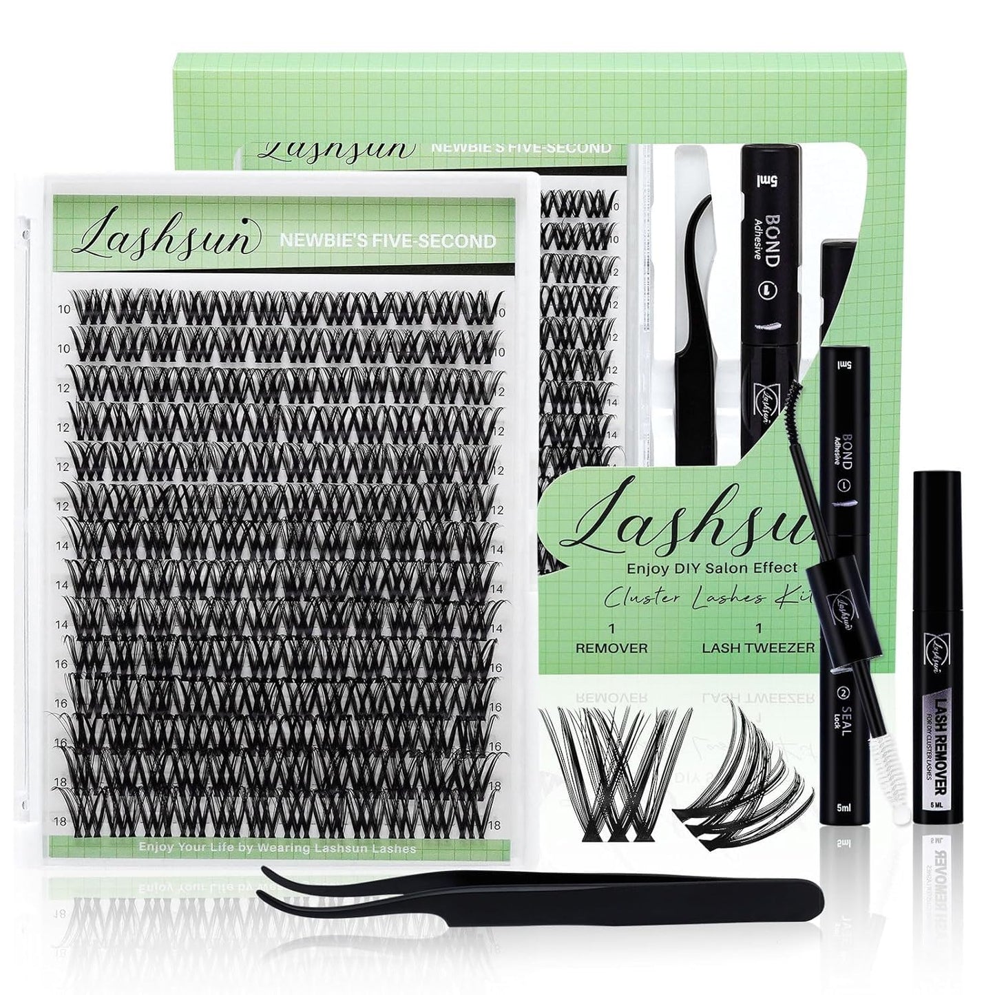 Lash Clusters Kit - Wispy DIY Eyelash Extensions with Bond & Seal | 10-16mm Sizes for Travel or Home Use