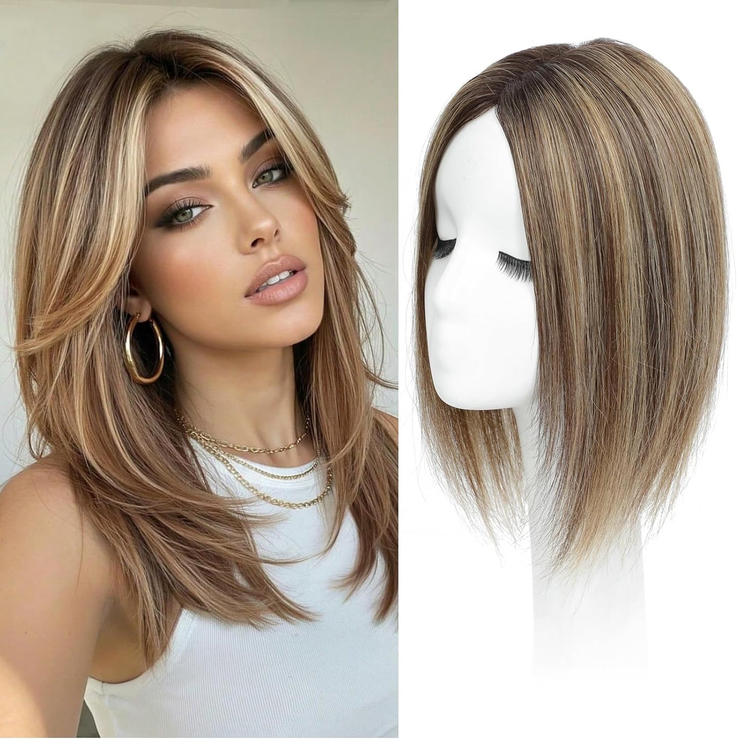 Real Human Hair Toppers for Women - 12 Inch Thinning Hairpieces | Dark Brown Color