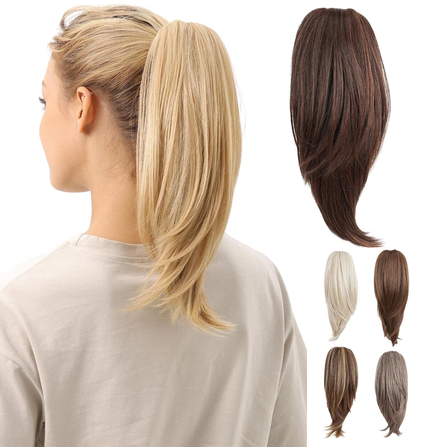 10-Inch Straight Claw Clip-In Ponytail Hair Extensions - Black | Realistic Synthetic Hair for Women & Men