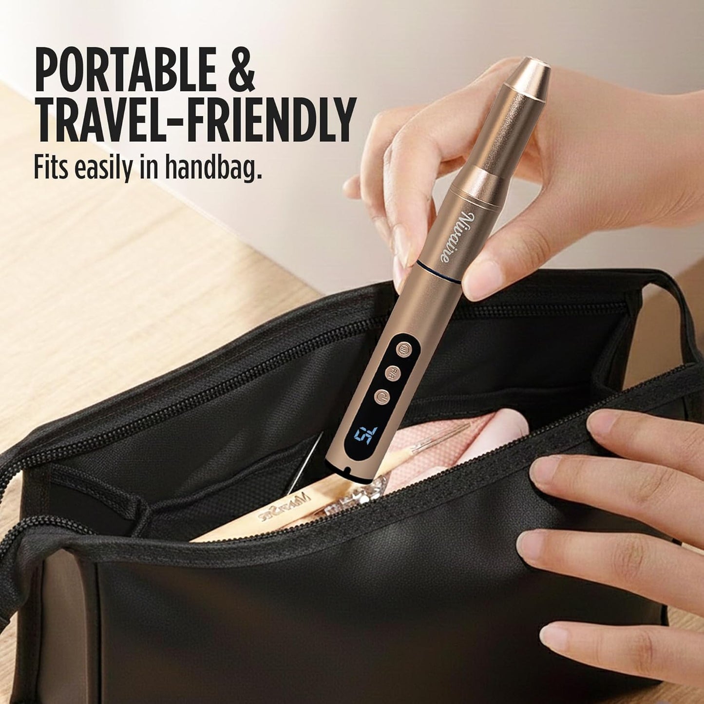 Cordless Nail Drill Kit - 35000RPM Electric Manicure Set with 8 Drill Bits & 5 Speed Levels | Portable Rechargeable (Gold)