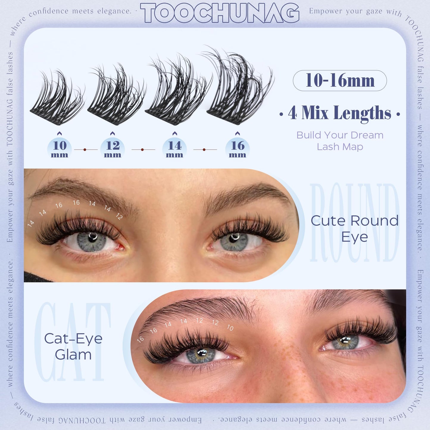 TOOCHUNAG Fluffy Lashes Clusters Manga Cluster Eyelash Extensions Wispy Eyelash Clusters D Curl DIY Individual Lash Clusters, 10-16mm Soft Faux Mink Cluster Lashes Extensions