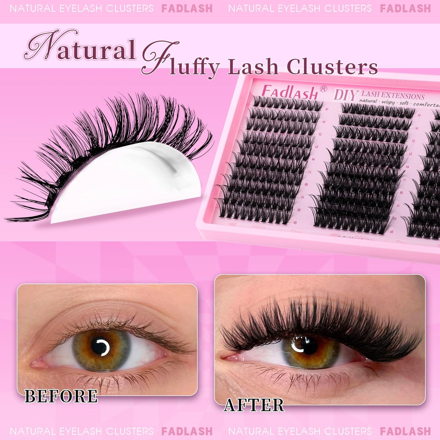 Eyelash Clusters Fluffy Lash Clusters 30D+40D+50D with Soft Thin Band D Curl DIY Cluster Eyelash Extensions 10-18mm Natural Wispy Individual Lashes for Beginners at Home by FADLASH (30D+40D+50D)