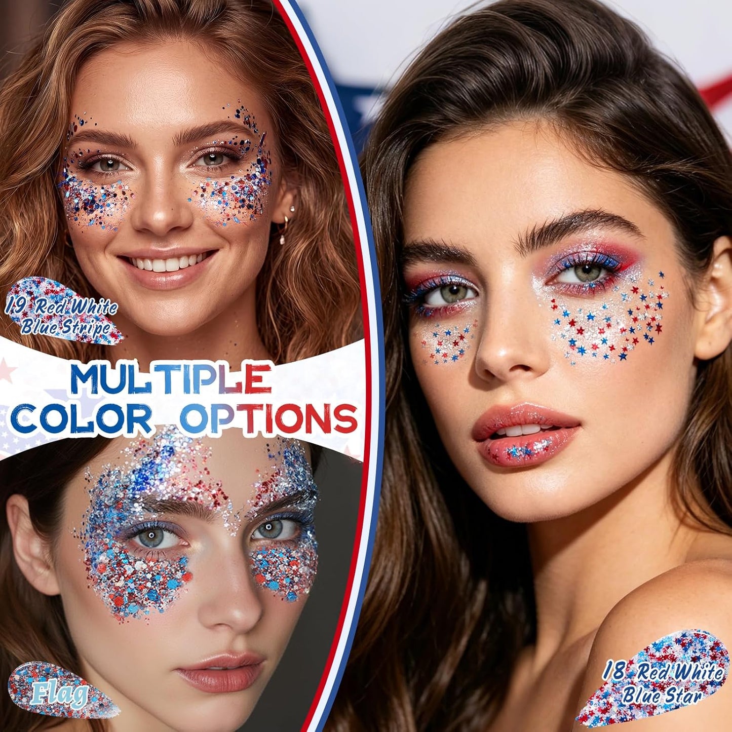 Red White Blue Star Face & Body Glitter Stick - Patriotic Makeup for 4th of July | USA Flag Accessory