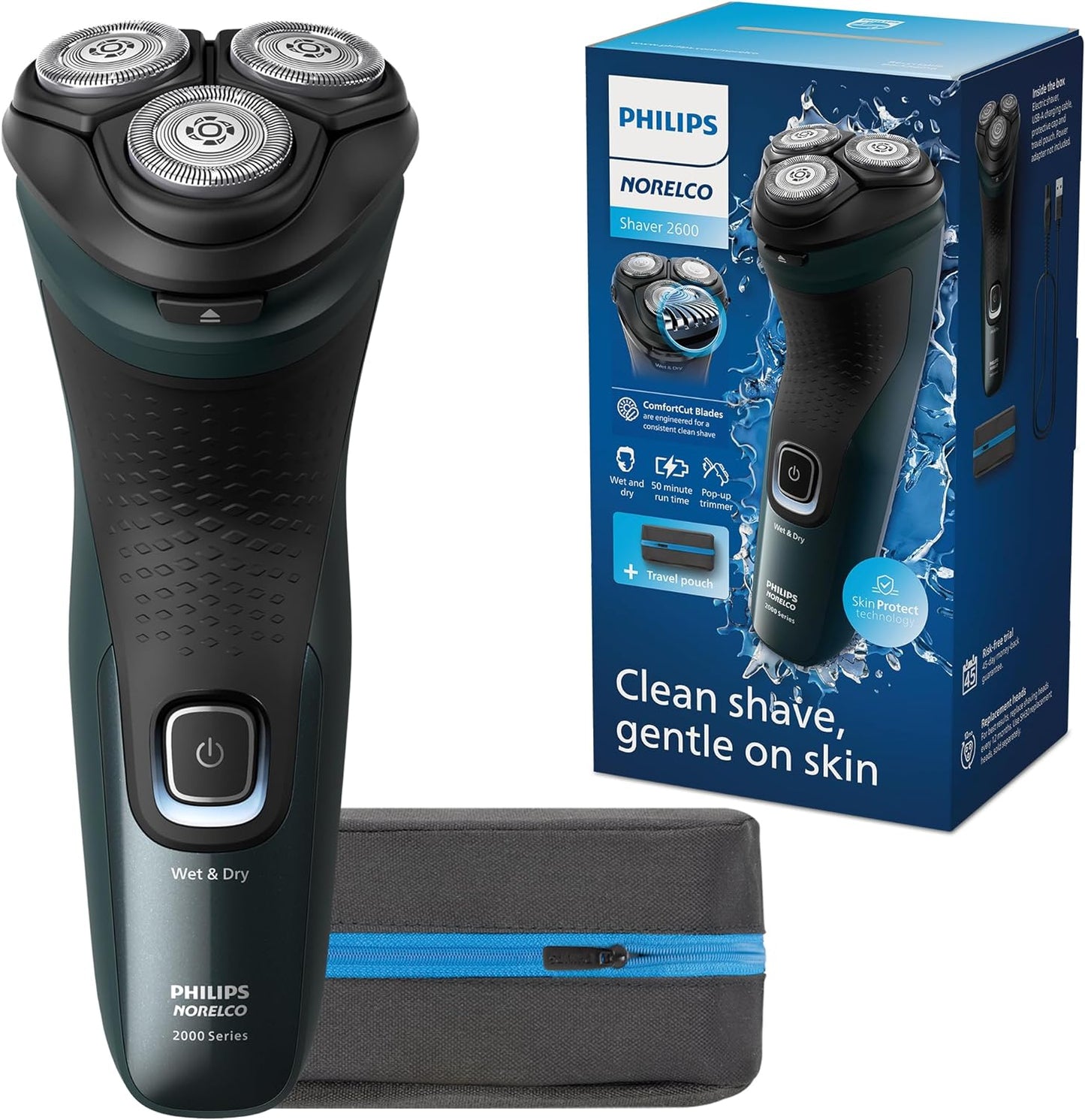 Philips Norelco Shaver 2600 Series - Wet & Dry Electric Shaver with Pop-Up Trimmer | Dark Forest Green, Model X3052/91