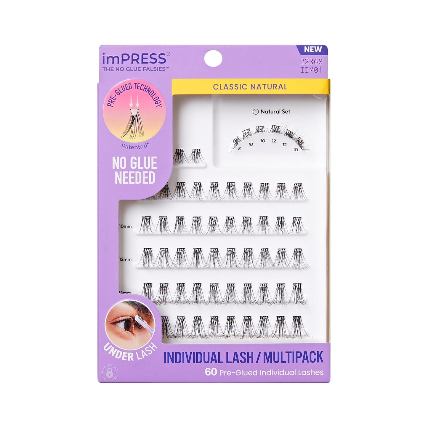 KISS imPRESS Strip Lash Kit - Pre-Glued Classic Natural Black False Eyelashes | 2 Pairs