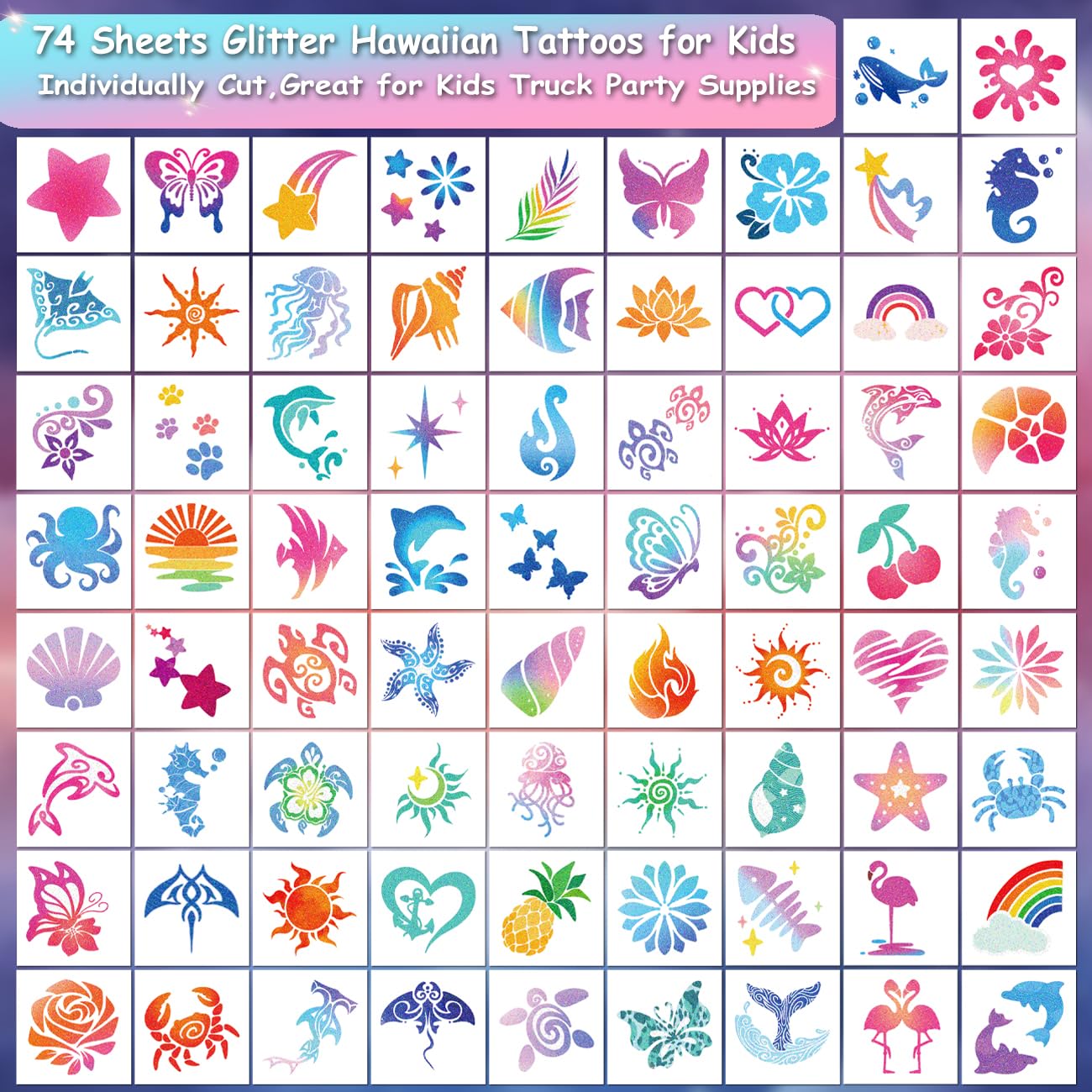 CHARLENT Glitter Temporary Tattoos for Aloha Party Decoration