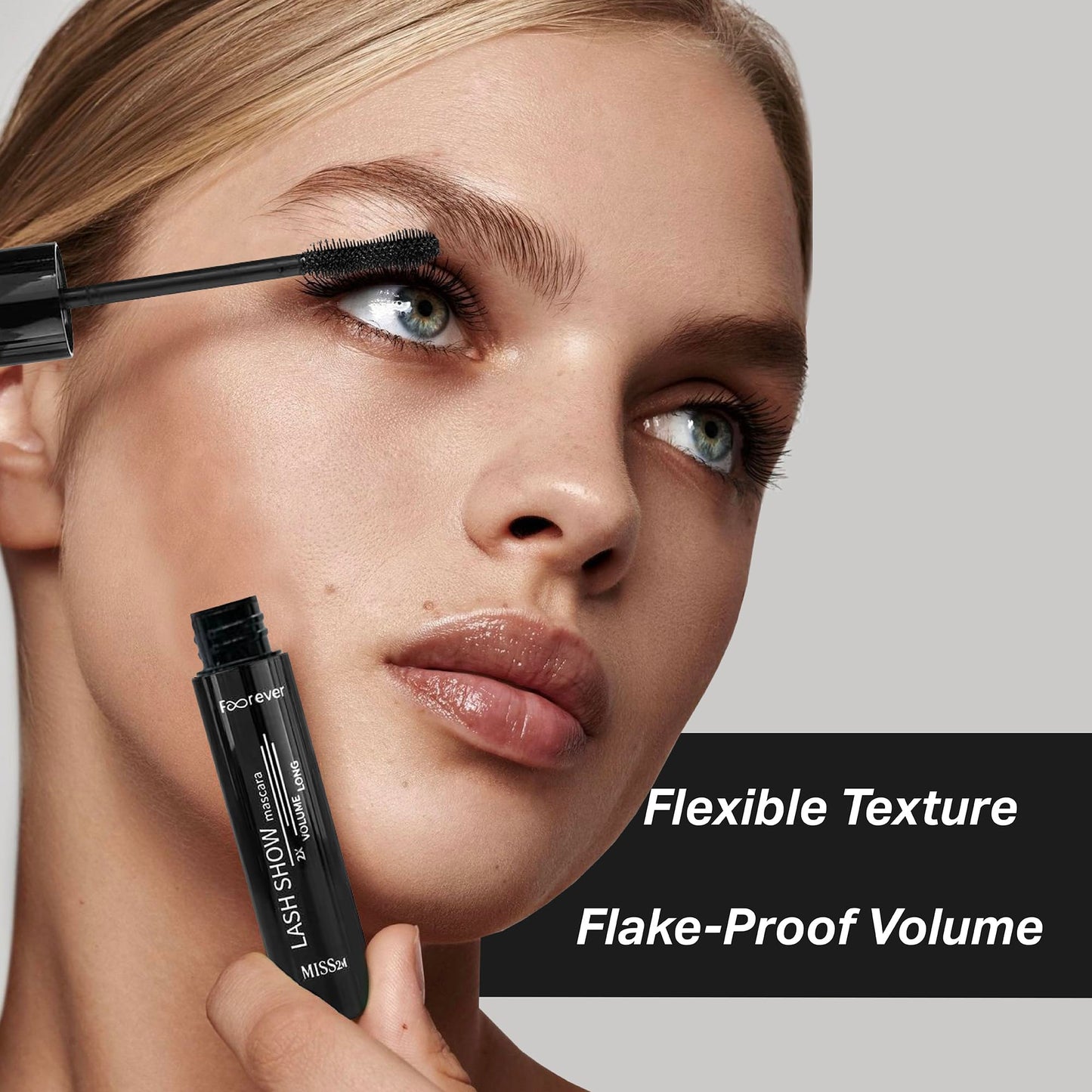 MISS2M Forever 2X Volume + Length Washable Mascara with Wide-Eyed Fan Effect and Hourglass Mascara Brush for Bold, Big Lashes, 0.34 Fl Oz