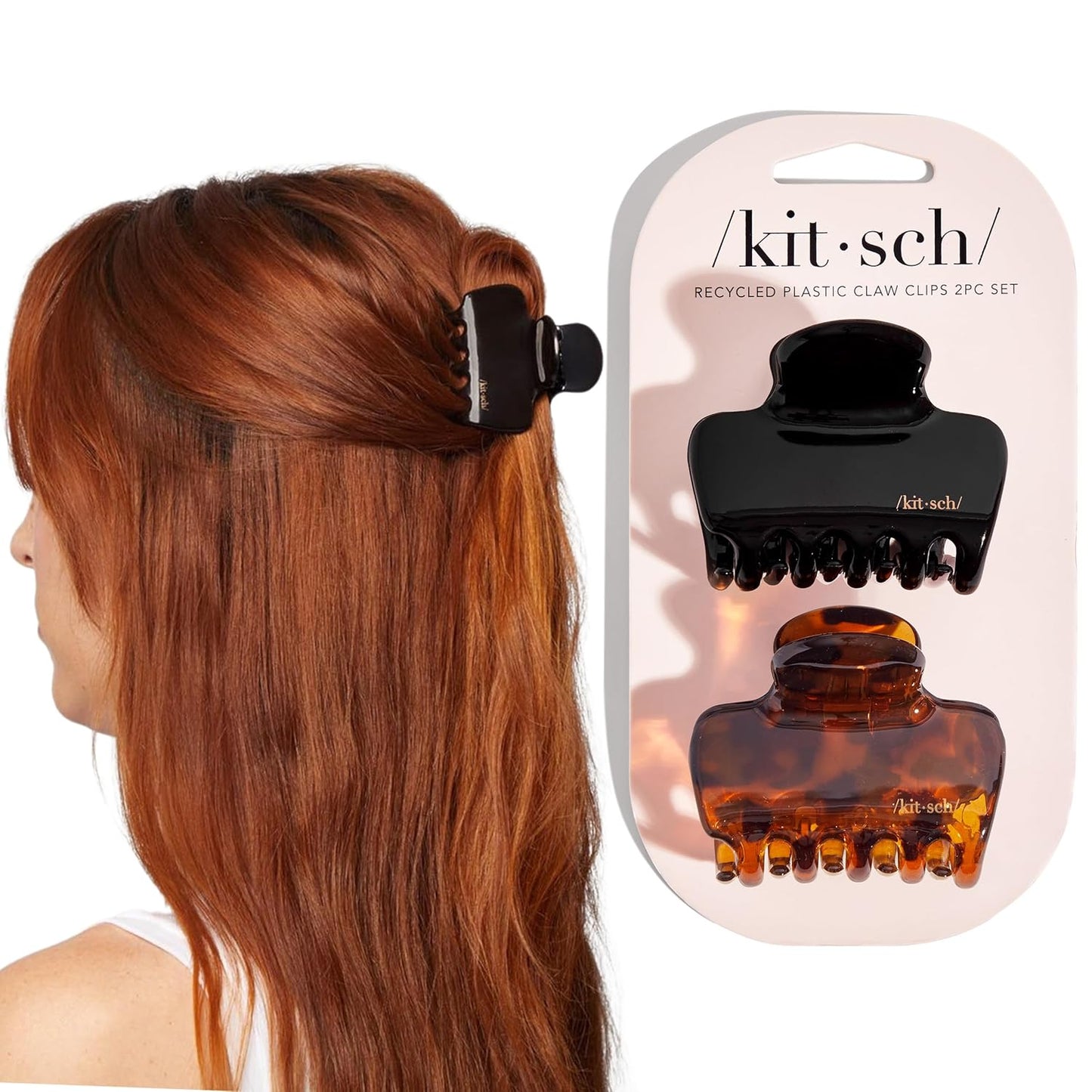 Large Hair Clips for Women - Fashionable Matte Plastic Loop Hair Claw Clips | Easy-Grip Design | Tortoise & Black, 2 Pcs