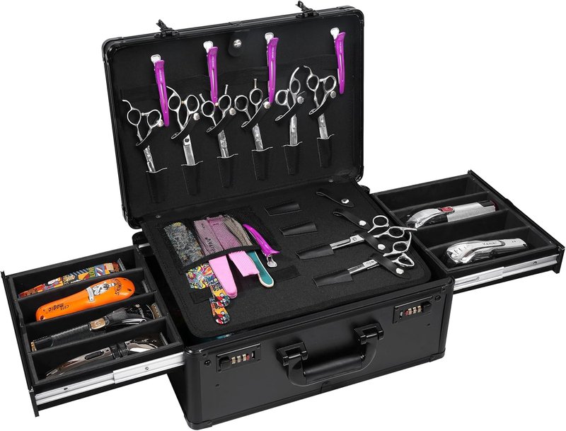 Professional Barber Accessories Case - Large Capacity Grooming Suitcase with Sliding Tray & Combination Lock | Travel-Friendly Design