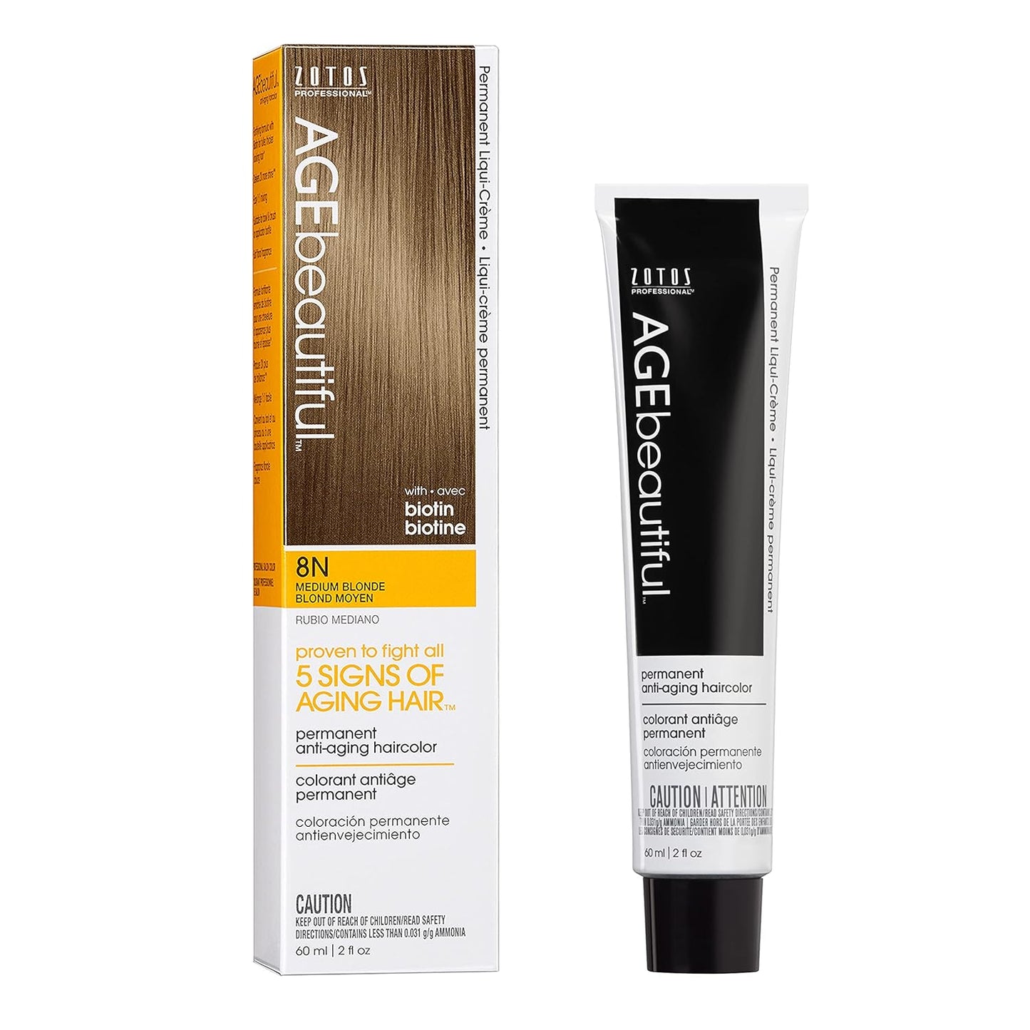 AGE Beautiful Permanent Hair Color Cream - 100% Gray Coverage Hair Dye with Biotin for Fuller, Thicker Hair | Professional Salon Quality