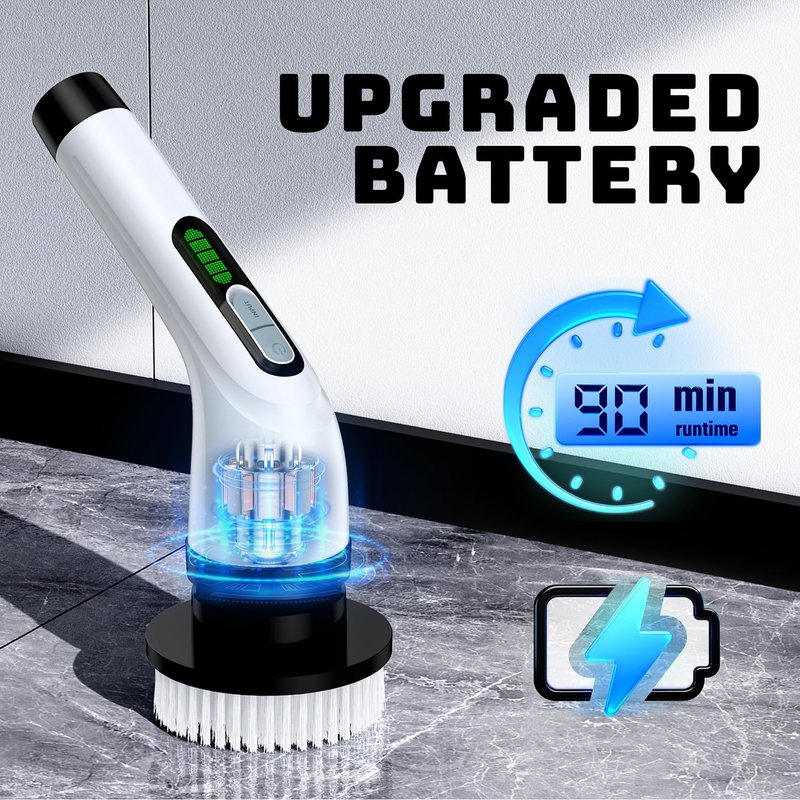 Electric Spin Scrubber for Bathroom: Shower Scrubber with Long Handle, Dual Speed Cordless Power Cleaning Scrub, 7 Brush Heads, IPX7 Waterproof Heavy Duty Cleaner Tools for Tub Tile Grout Wall
