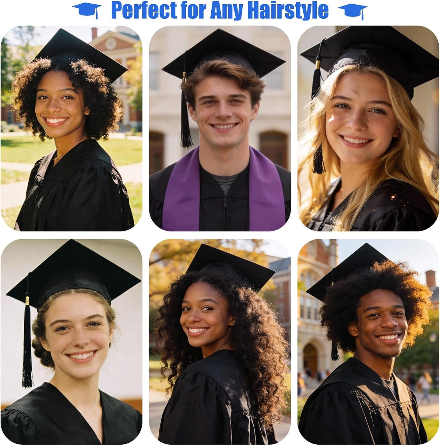 Adjustable Graduation Cap Headband - Invisible Anti-Fall Design | Fits All Head Sizes & Hairstyles - Black
