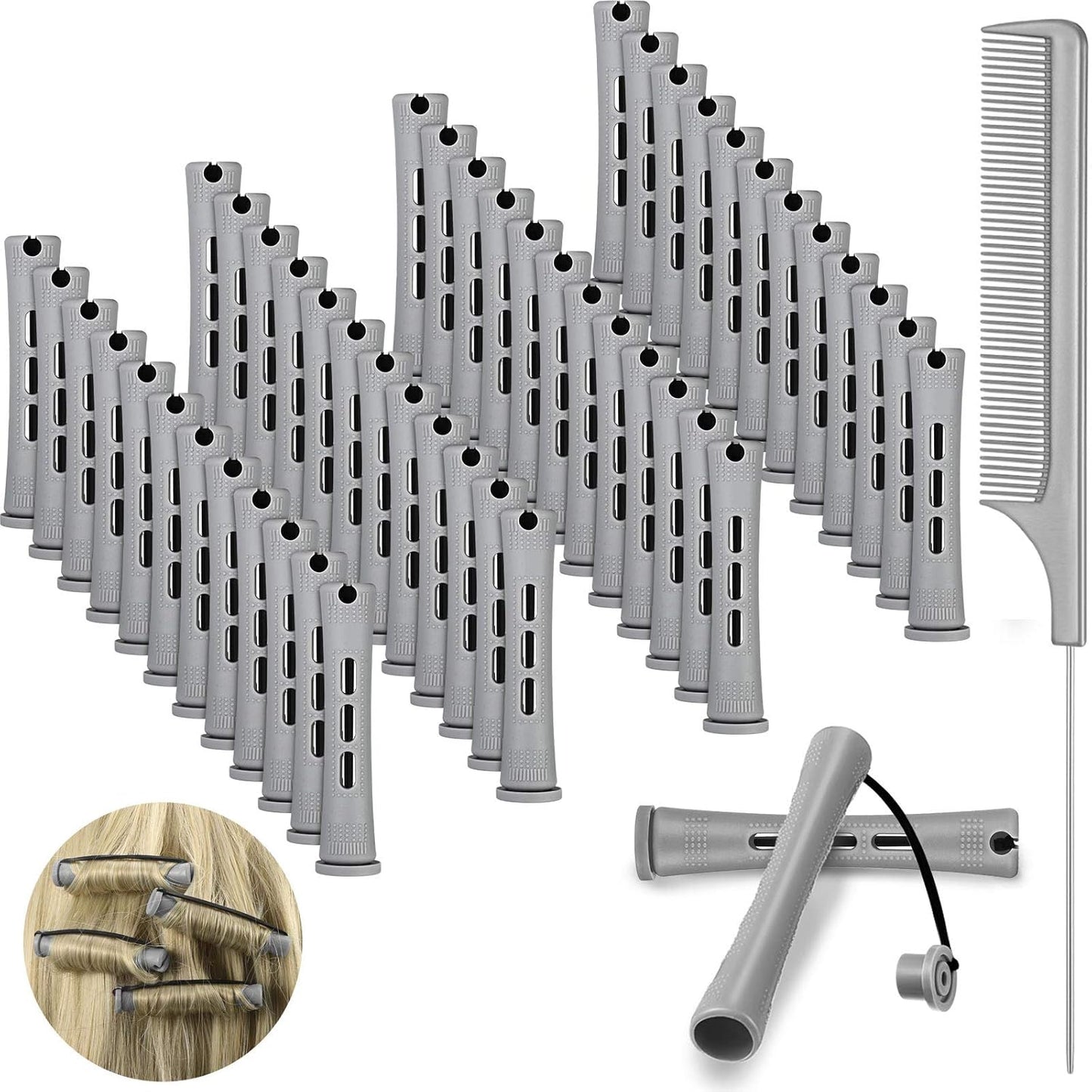 48 Pieces Hair Perm Rods - Short Cold Wave Curling Rollers with Steel Pintail Comb | 6 Sizes, 6 Colors
