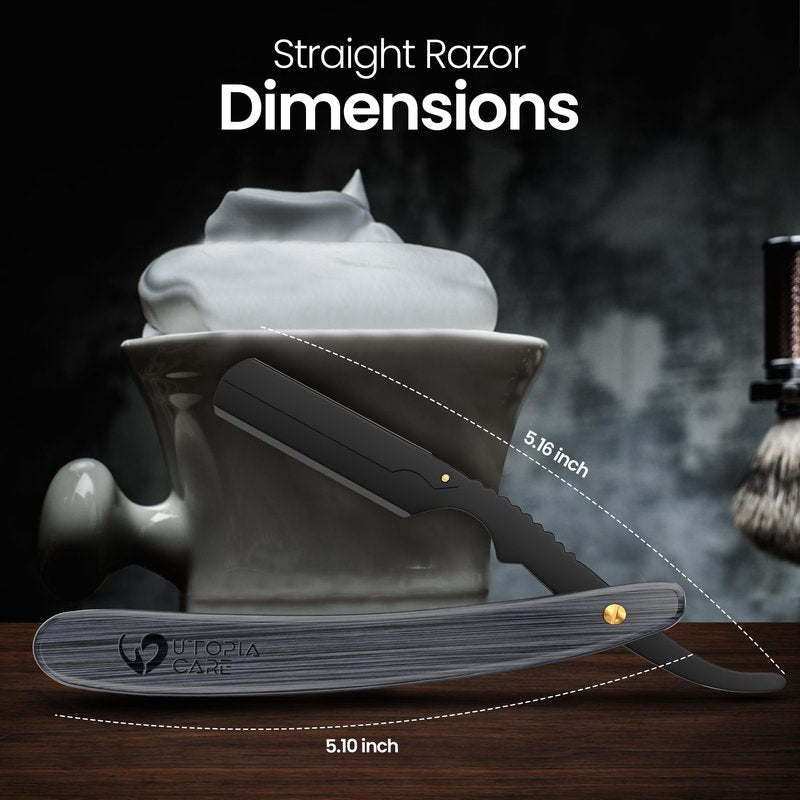 Utopia Care Straight Razors For Men, Professional Barber Straight Edge Razor with 100 Single Edge Blades, Stainless Steel, Beard Shaving Kit For Men, Premium Smooth Wooden Grip, Black