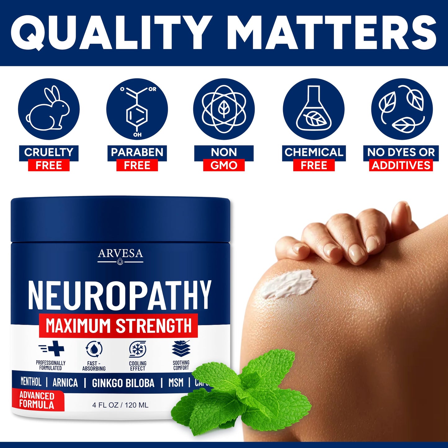 Neuropathy Cream - Maximum Strength - Arnica, MSM, Hemp Seed Oil, Ginkgo Biloba, Capsaicin - Non-Greasy with Cooling Effect - Value Pack - Natural Ingredients - Formulated in USA