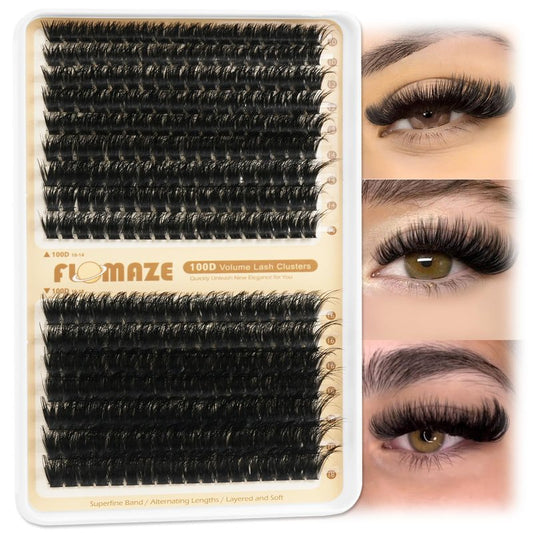FLOMAZE Fluffy Lash Clusters 100D Eyelash Clusters Wispy Lash Clusters 10-18mm, D Curl Lash Extensions, 288pcs DIY Eyelash Extension for Beginners at Home